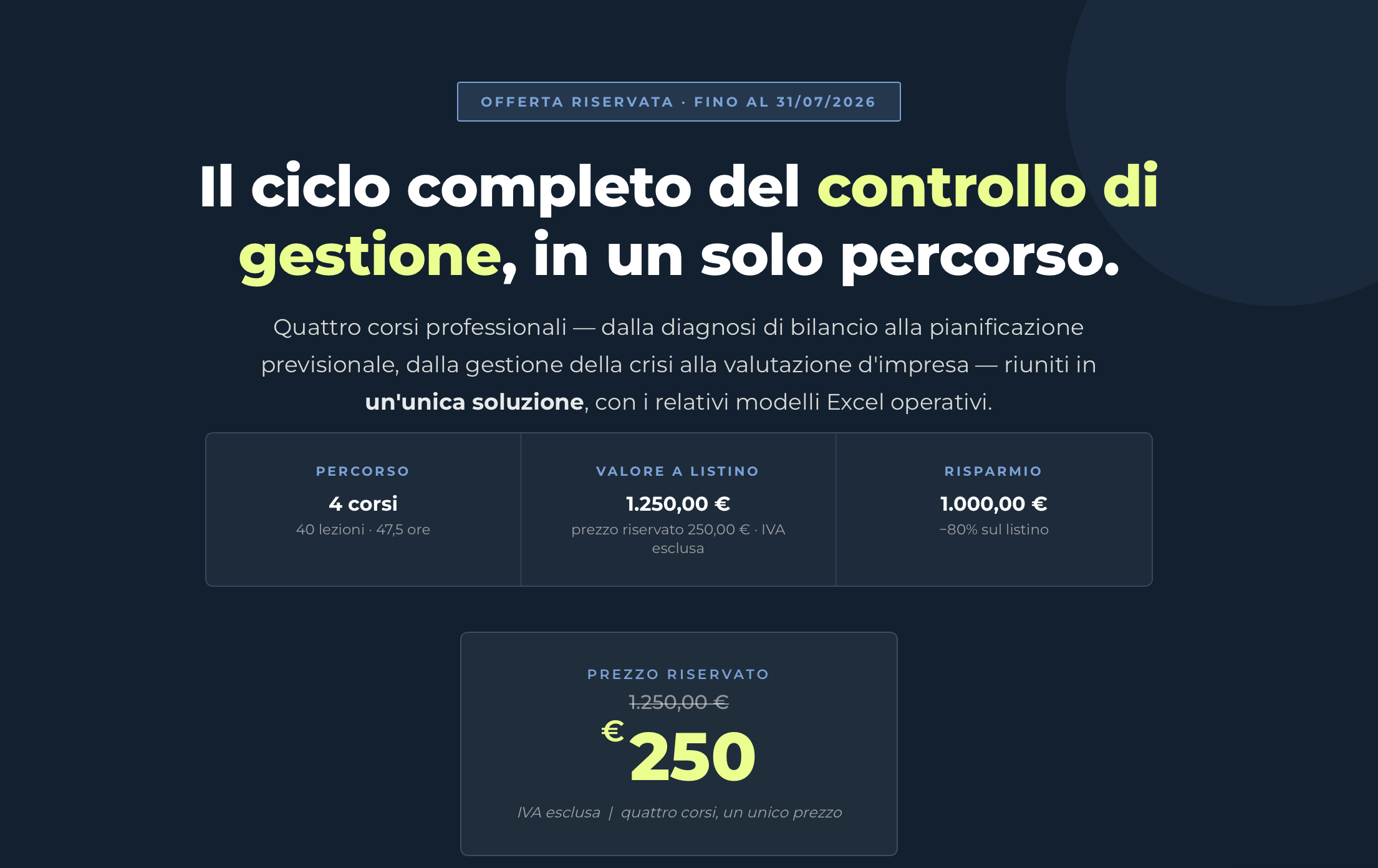Percorso completo di Controllo di Gestione e Pianificazione